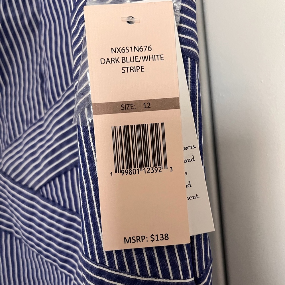 Nanette Lepore Dark Blue and White Striped Button-Down Shirt